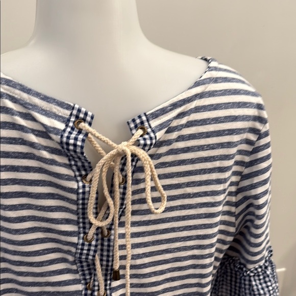 Copper Key Large Nautical Striped Blue and White Women's Lace Up Back Top - Picture 6 of 9